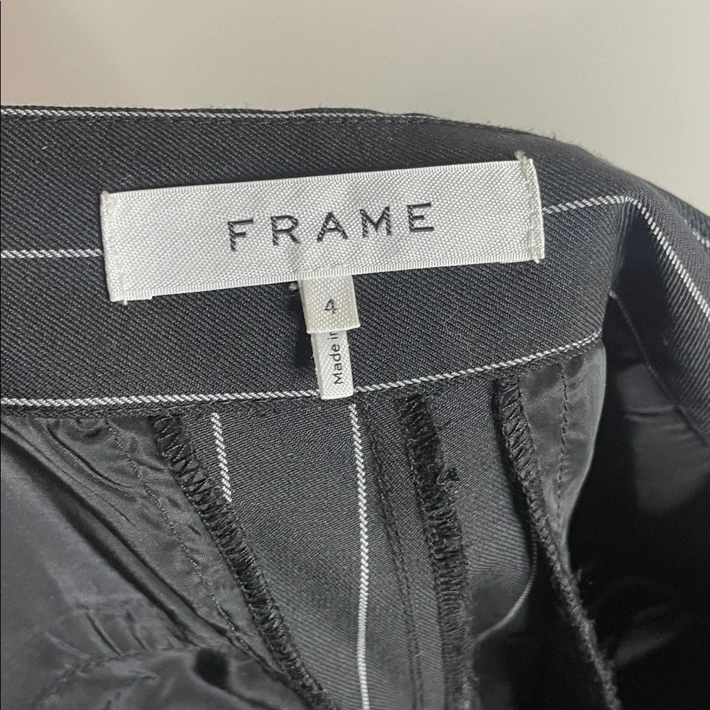 Frame Denim | Women’s Black Pinstripe Pleated Flare Bottom Crop Pants Size 4 - Picture 7 of 8